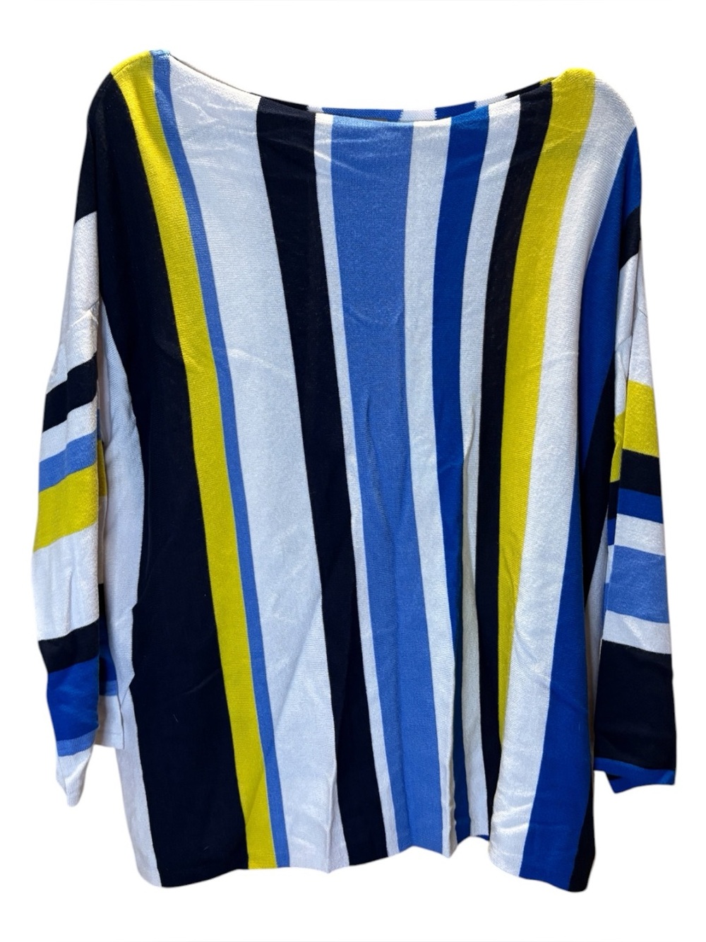 Ruby Rd. Women's Crewneck Sweater in Blue, Yellow and White Stripes